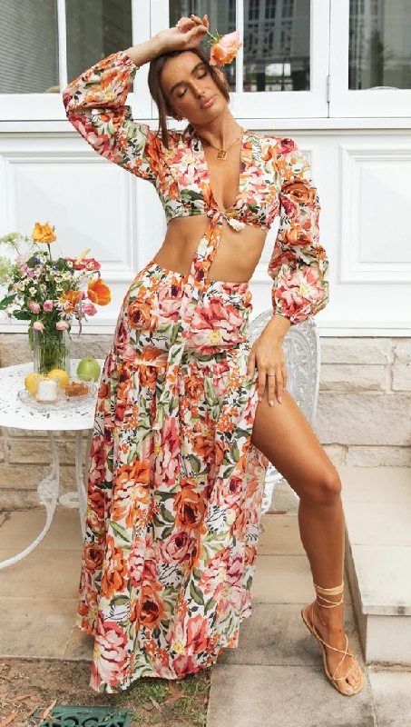 Fashion-Forward Floral Printed Plunge V Neck Set