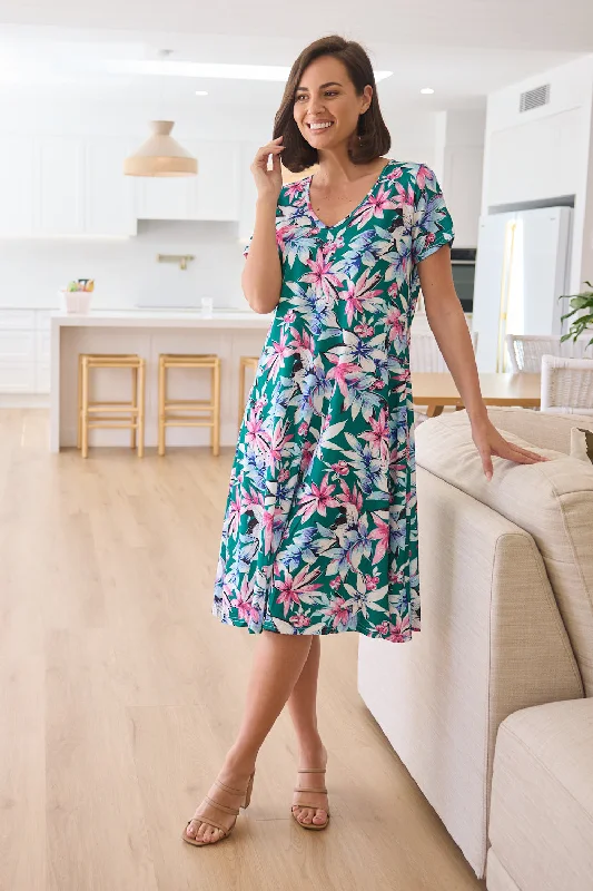 Attire Sale Christobel Dress - Jade/Pink Tropical Floral