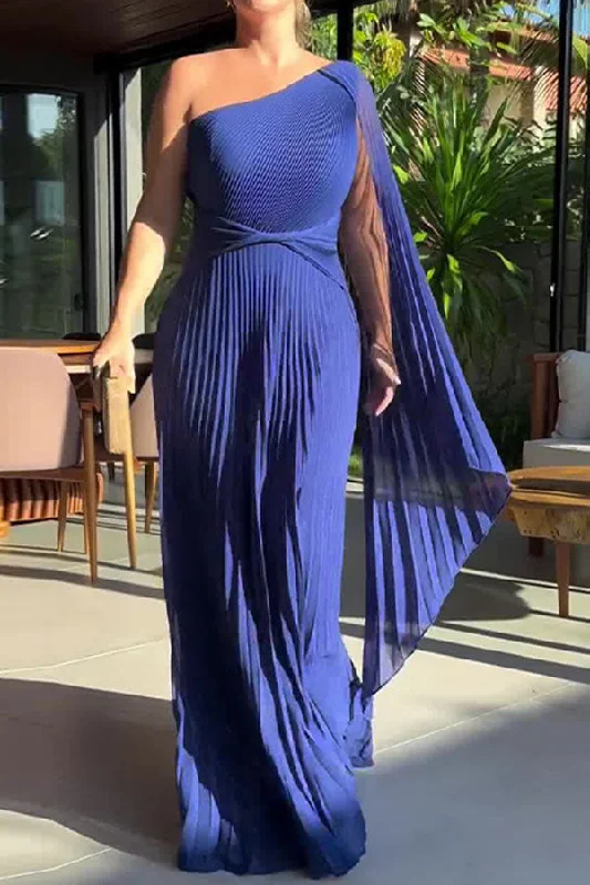 Update With Cottagecore Styles Solid Color Unusual Irregular Twisted Pleated Maxi Dress