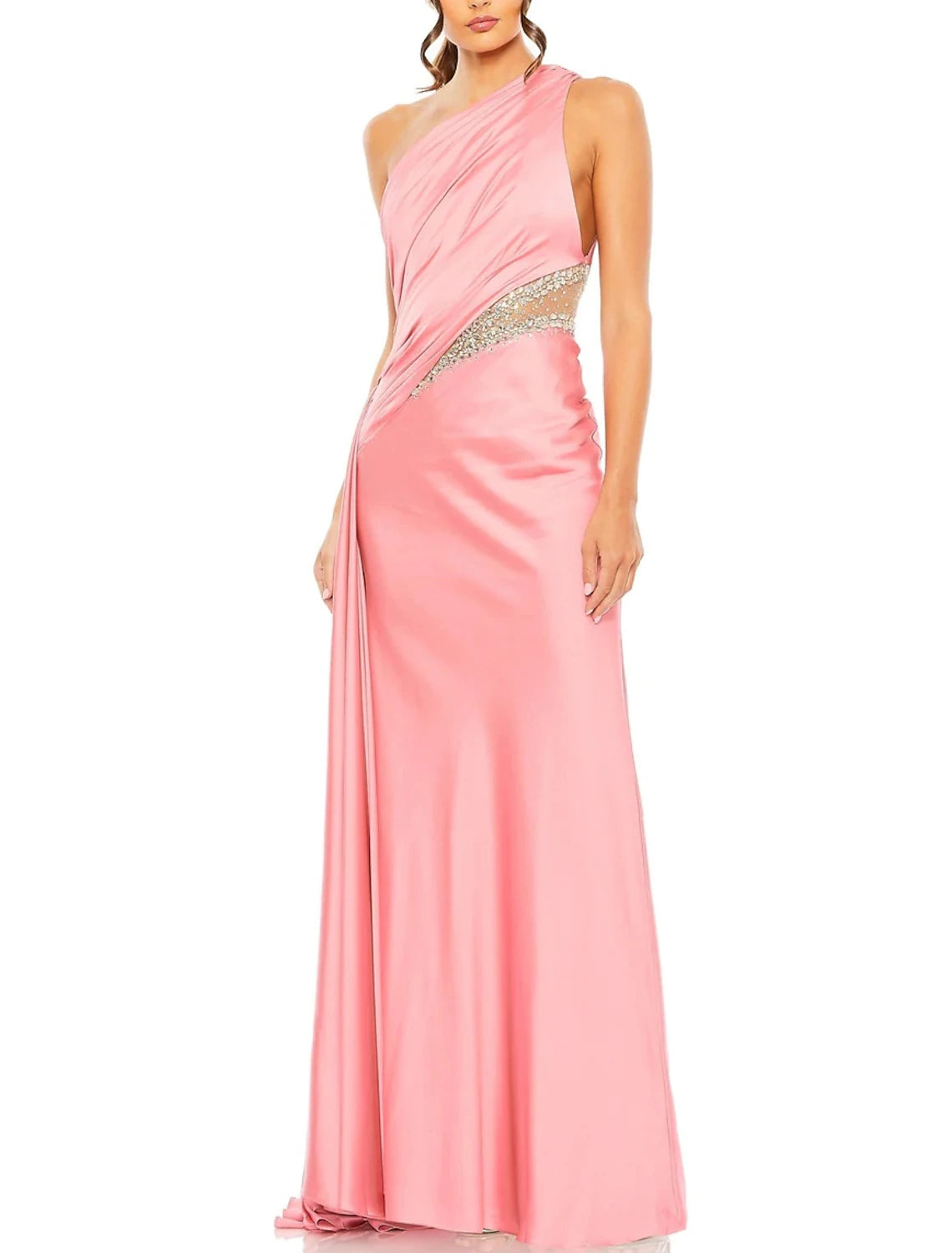 Ride The Style Wave Gown Elegant Formal Floor Length Sleeveless One Shoulder Satin with Glitter Ruched Sequin Evening Dress