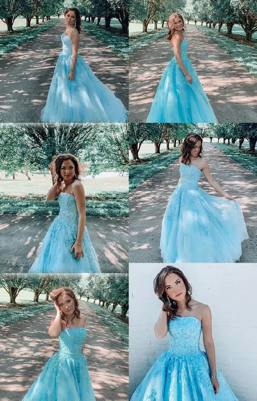 Low Price Special strapless blue long prom gown   cg10991