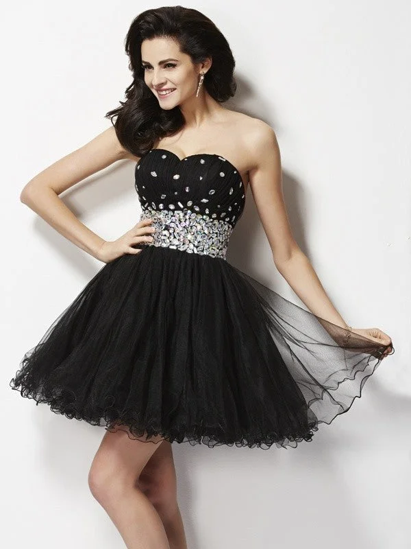 Limited Time Offers A-Line/Princess Sweetheart Sleeveless Beading Sequin Short  Woven Satin Homecoming Dresses