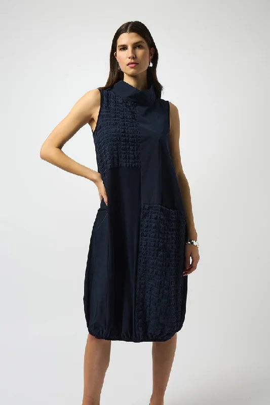 Latest Trends Joseph Ribkoff Midnight Blue Bubble Jacquard Sleeveless Cocoon Dress