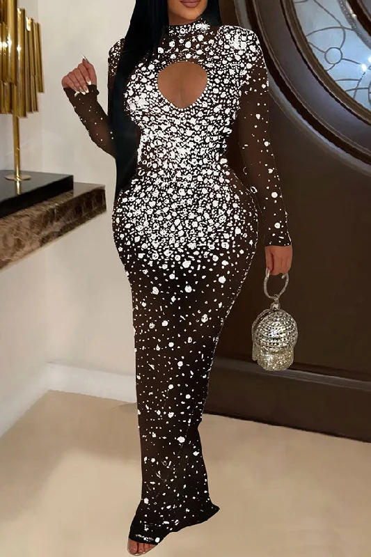 Unbeatable Prices Rhinestone Glistening See-Through Maxi Dress