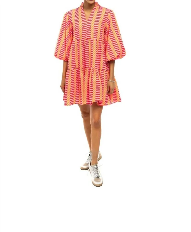 Trending Items Pullover Mini Dress In Checker Pink