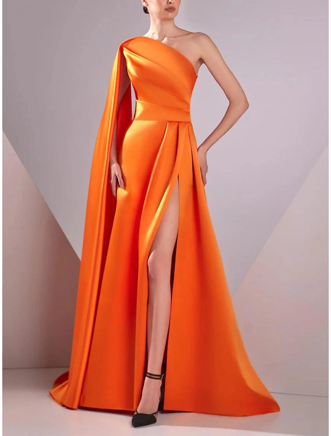 Casual Yet Stylish Separates Gown Elegant Formal Halloween Floor Length Sleeveless One Shoulder Pocket Satin with Ruched Evening Dress