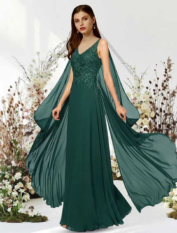 Limited Time Offers A-Line Empire Elegant Engagement Formal Evening Dress V Neck Sleeveless Floor Length Chiffon with Sequin Appliques