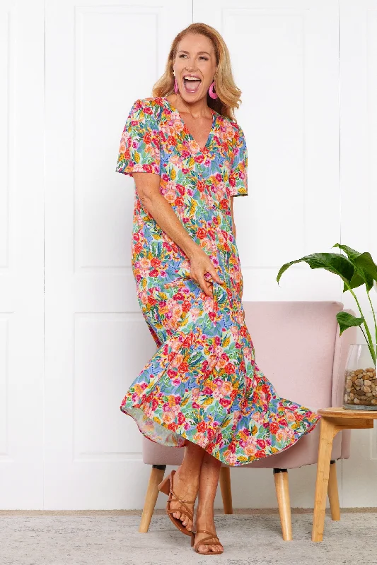 Evening Elegance Patrice Cotton & Linen Dress - Bright Floral