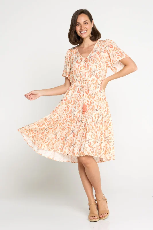 Shop Sale Items Kigali Petite Dress - Peach/Cocoa Floral