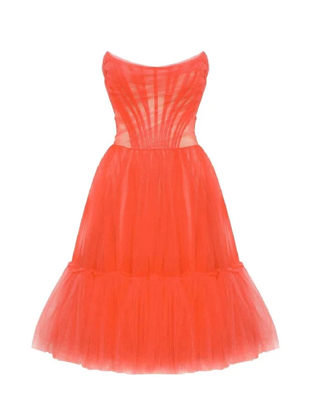 Seasonal Sale A-Line Homecoming Dresses Corsets Dress Party Wear Knee Length Sleeveless Strapless Tulle with Pleats