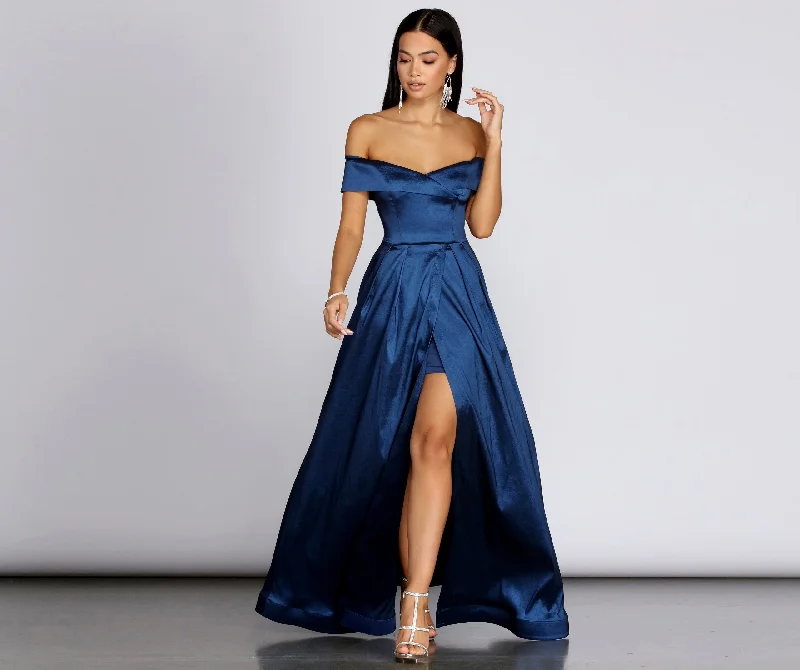 Women's Luxury Apparel Chic Outfits Megan Taffeta Off Charming The Shoulder Ball Gown