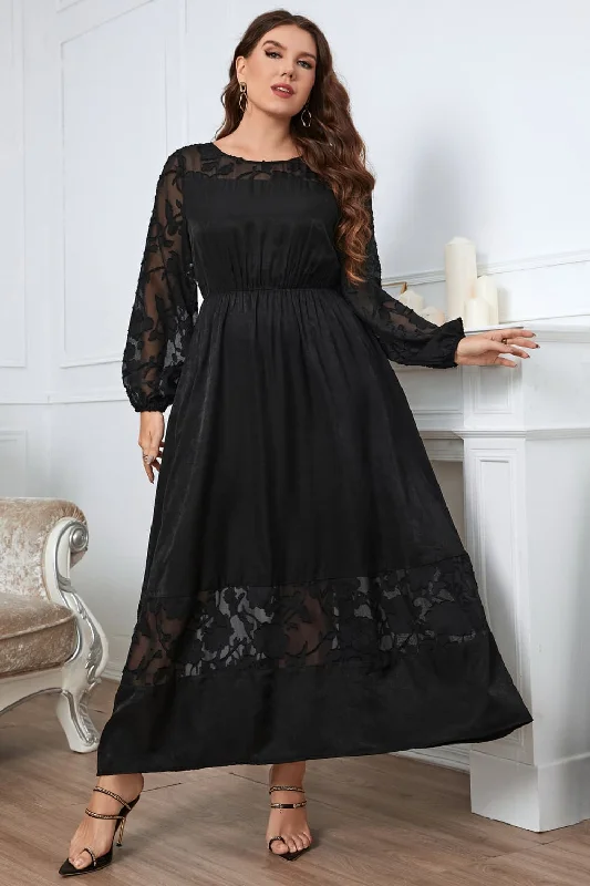 Absurdly Cheap Sale Melo Apparel Plus Size Embroidery Round Neck Long Sleeve Maxi Dress