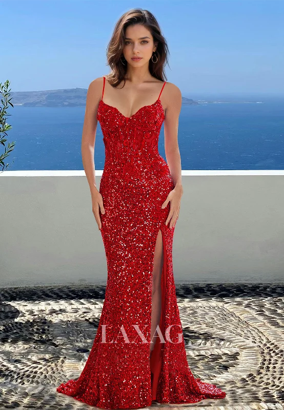 Women's Clothing For Special Occasions Discover Now Spaghetti Straps Off-Shoulder Sleeveless Formal Gowns V-Neck Fully Sequined Mermaid Prom Dress