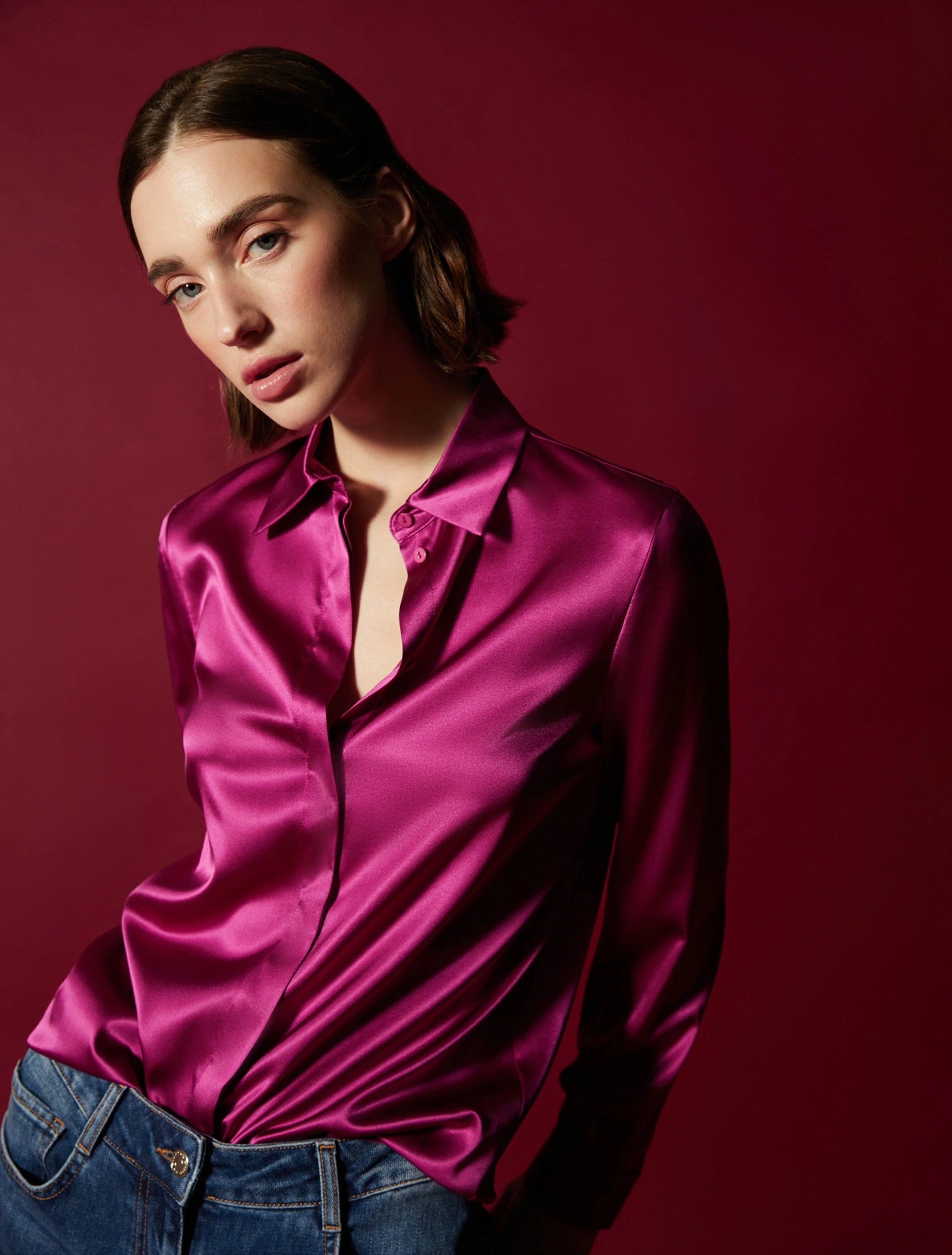 Sophisticated Outfits PENNYBLACK Fuchsia Silk Satin Peonia Shirt