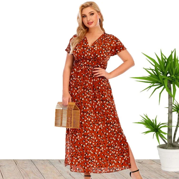 Cool Prices Curvy Floral Dress V-neck Split Dress