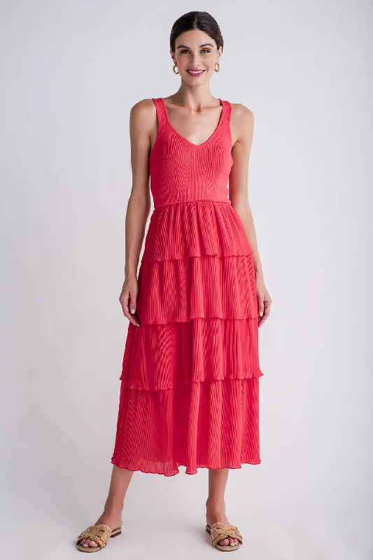 Trend Setting Threads & Merci Pleated Tiered Midi Dress