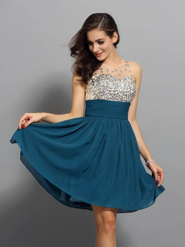 Special Offers, Don'T Miss A-Line/Princess Bateau Rhinestone Sleeveless Short Chiffon Cocktail Dresses