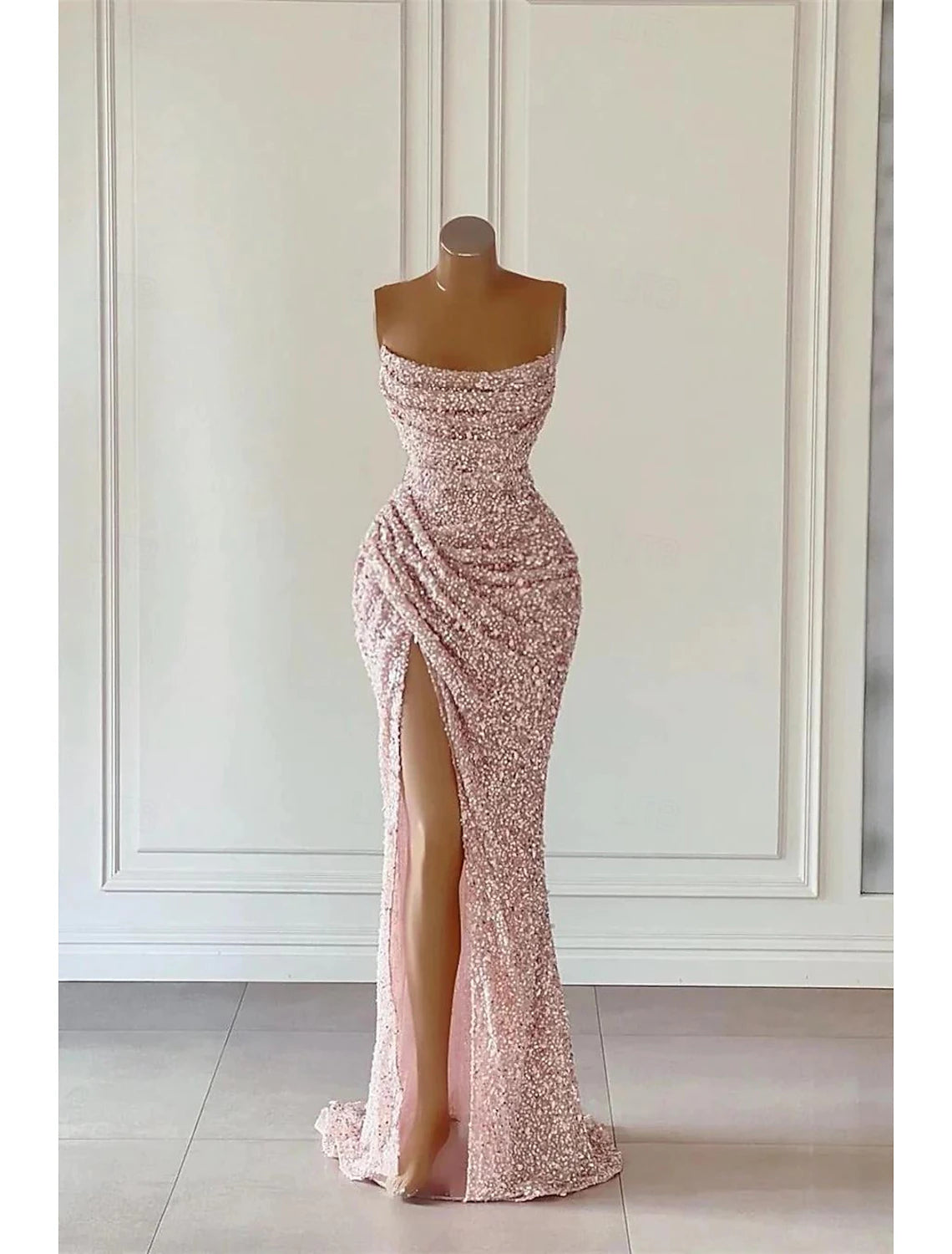 Season Sale Elegant Dress Formal Prom Floor Length Sleeveless Strapless Sequined with Glitter Sequin Prom Dresses