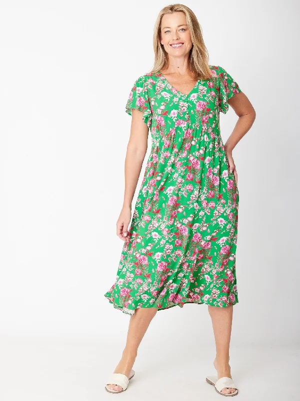 Best Deals Of The Season Maxi Flounce Dress- Green Floral 30581