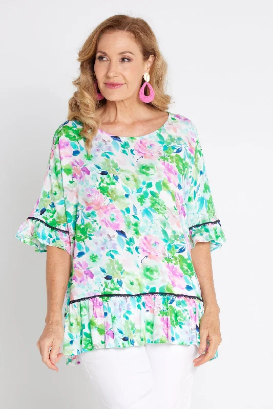 Travel Essentials Electra Top - Jade/Amethyst Floral