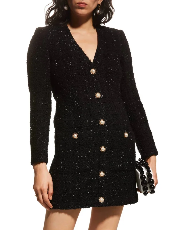 Absurdly Cheap Sale Kenai Faux Pearl Button Long Sleeve Mini Dress In Black