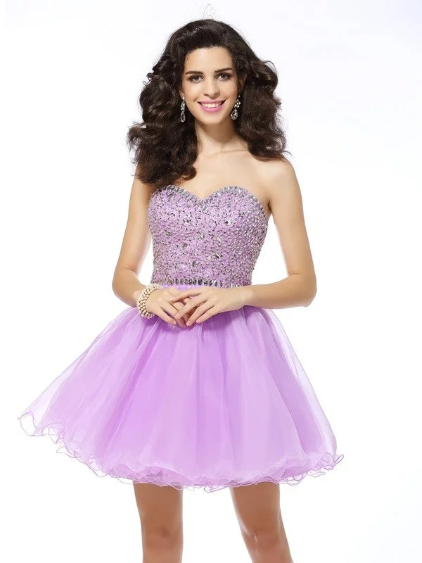 Essentials On Sale A-Line/Princess Sweetheart Ruffles Sleeveless Short Organza Cocktail Dresses