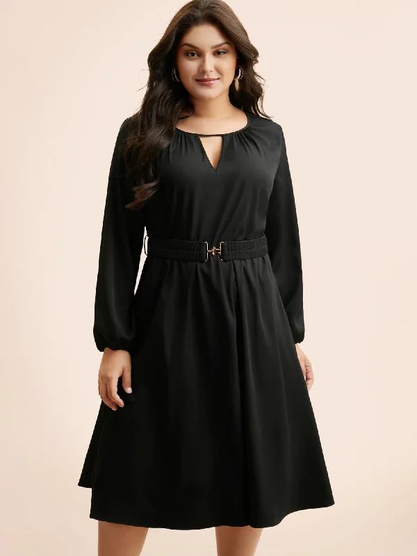 Limited - Stock Keyhole Metal Detail Belted Midi Dress