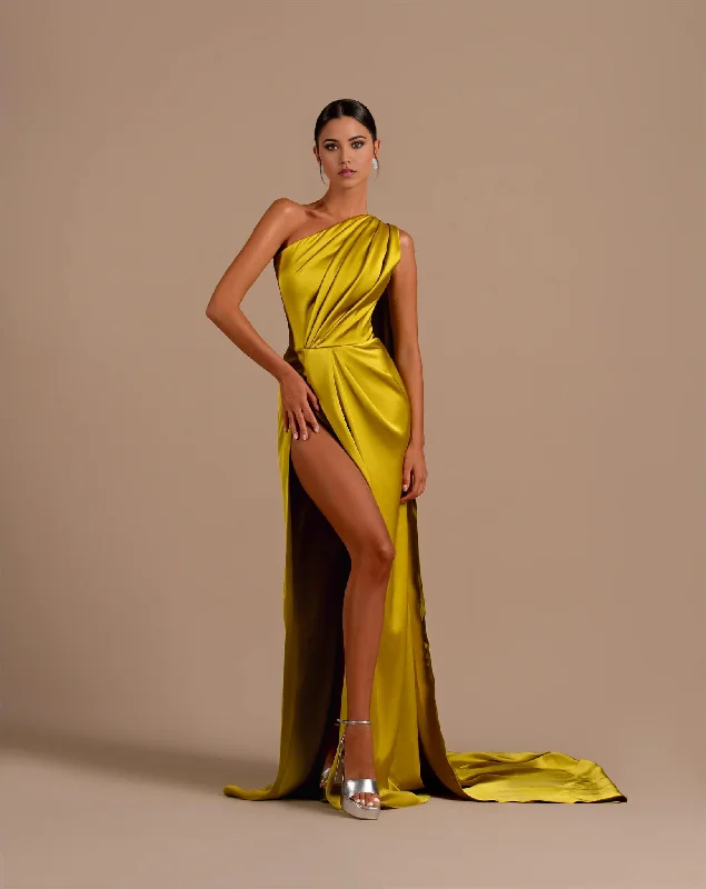 Unbeatable Deals Prom Dress One Shoulder High Slit Satin Ball Gown Long Mermaid Elegant Cultivate oneself Formal Wear Dresses