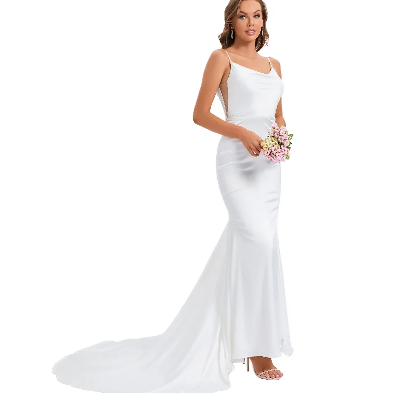 Limited Stock V-Back Stretch Mermaid Sleek Wedding Dress Bridal Gown for Bride