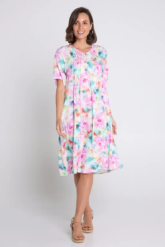 Flash Sale Fever Luton Dress - Pink Teal Floral