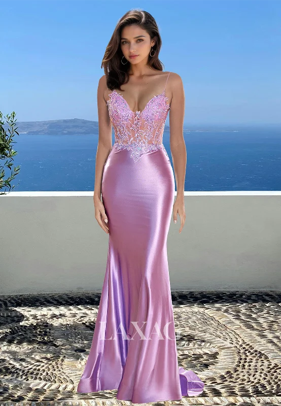 Women's Seasonal Clothing Must Haves V-Neck Spaghetti Straps Off-Shoulder Sleeveless Mermaid Prom Dress Beaded Applique Party Gowns