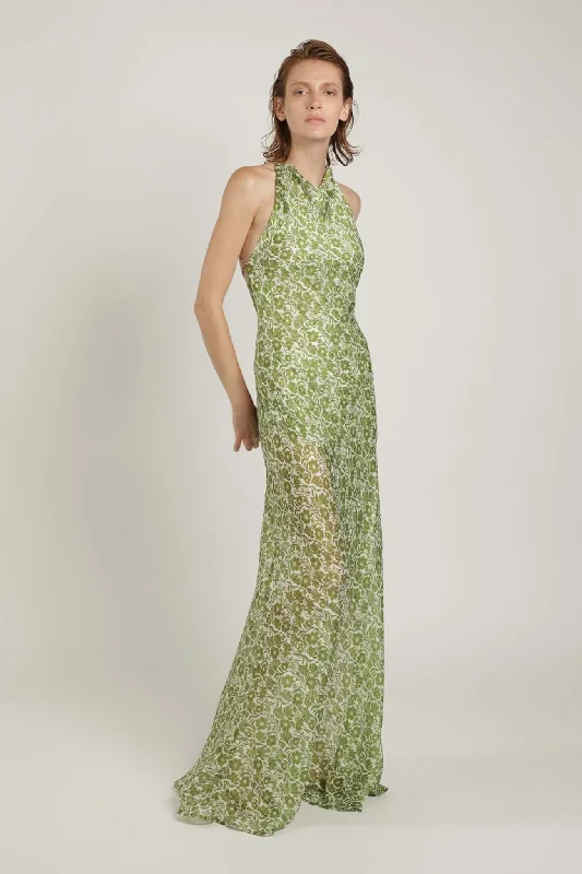 Exclusive Discount Marwa Halter Neck Maxi Dress W. Open Back Green Print Floral