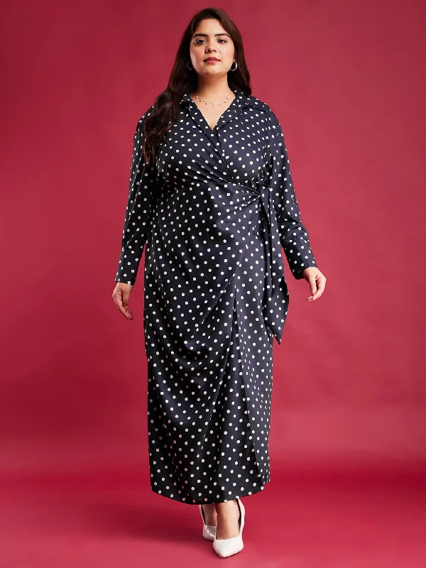 Fashion-Forward Polka Dot Maxi Dress - Navy Blue And White