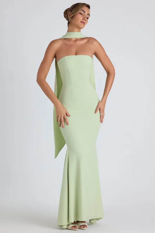 Father'S Day Deals Scarf-Detail Strapless Gown in Spring Green