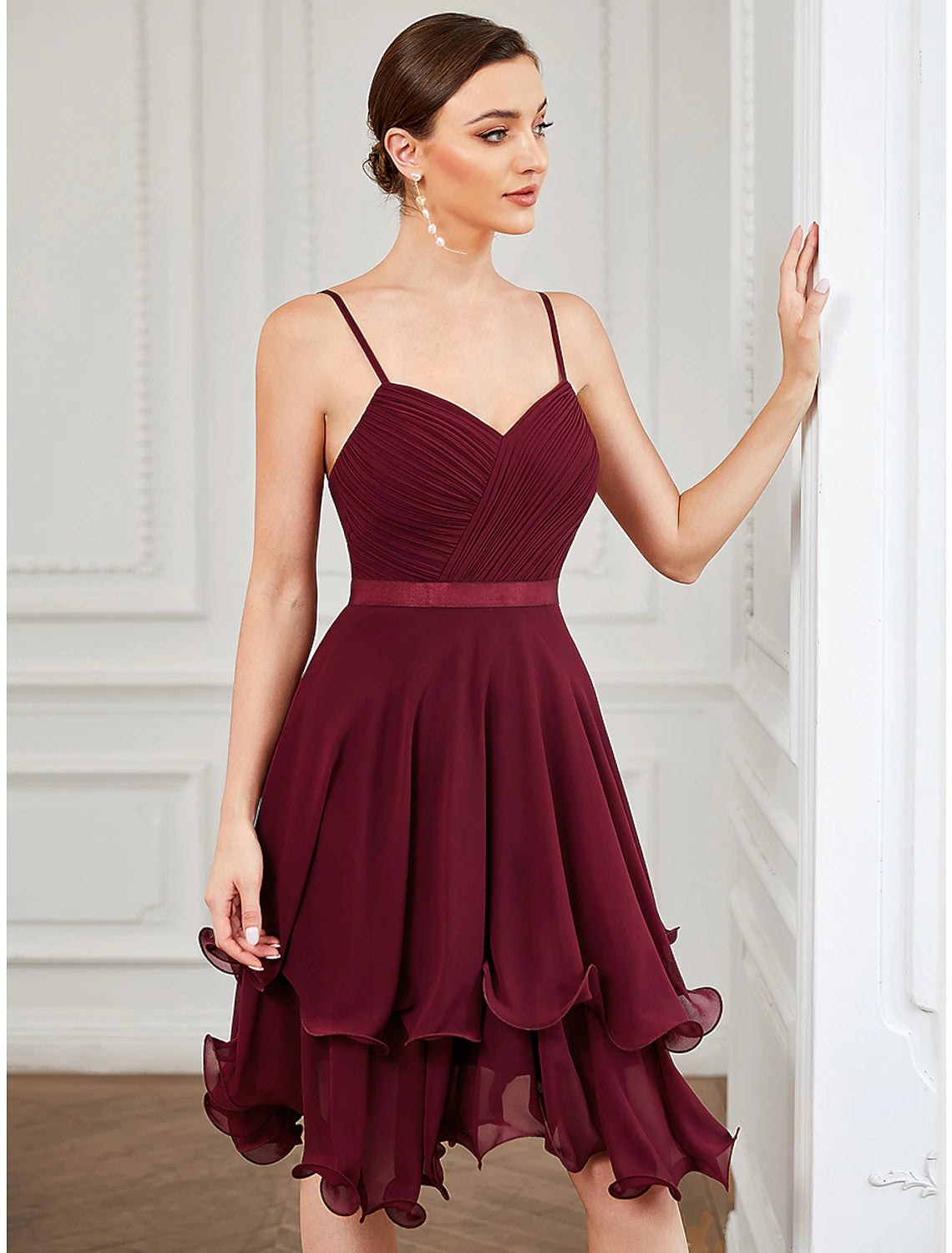 Chic Wardrobe Essentials A-Line Homecoming Dresses Elegant Dress Homecoming Short / Mini Sleeveless Sweetheart Chiffon with Pure Color Tiered