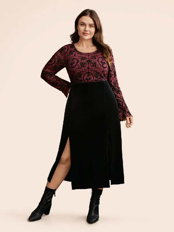 Stylish Savings Gothic Flocked Mesh Midi Dress