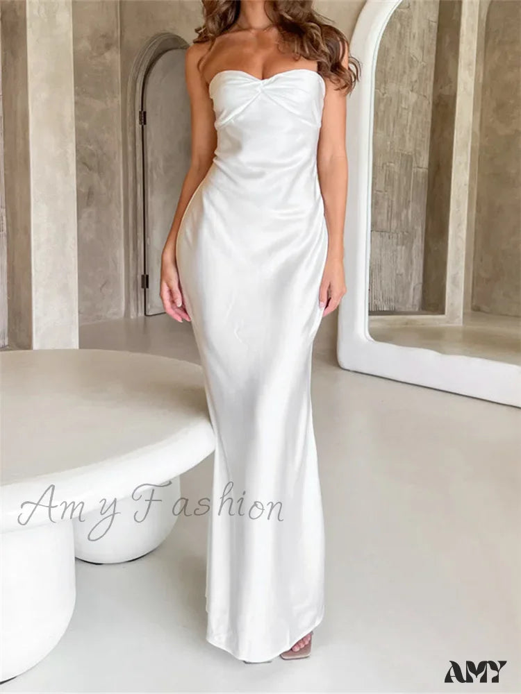 Hot Styles Amy Fashion - Women Sexy Sleeveless Spaghetti Strap Backless  Low Cut Strapless Tube Party Cocktail Satin Vestidos