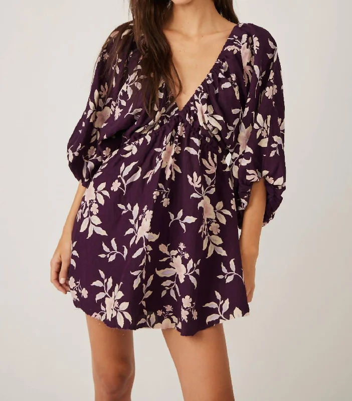 Ethnic Cultural Event Wear Portia Printed Mini Dress In Black Cherry Combo