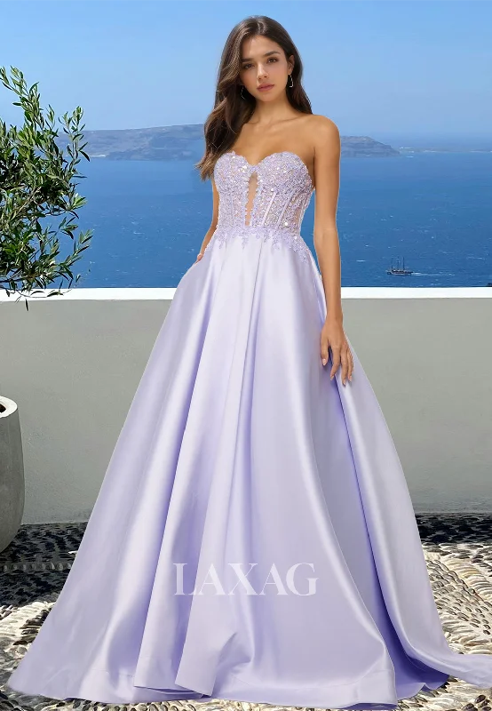 Charming Women's Outfit For Special Occasions Stay Ahead In Style Sweetheart Off-Shoulder Cutout A-Line Prom Dress Sleeveless Beaded Applique Pleated Formal Gowns