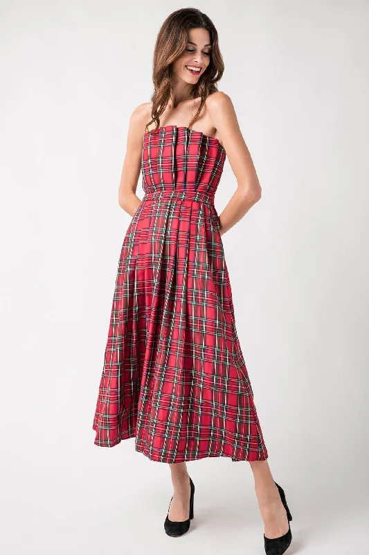 Style Revolution StyleU Plaid Strapless Midi Dress