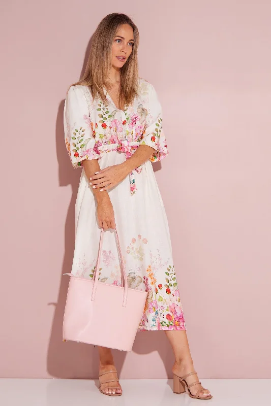 Mega Sales Springtime Garden Linen Dress - Cream/Floral