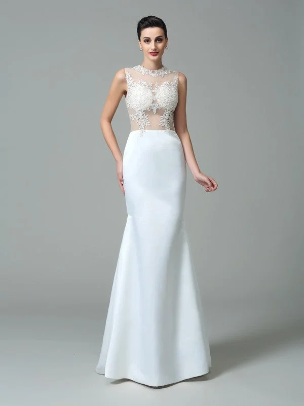 Contemporary Chic Sheath/Column Jewel Applique Sleeveless Long Satin Dresses #60188