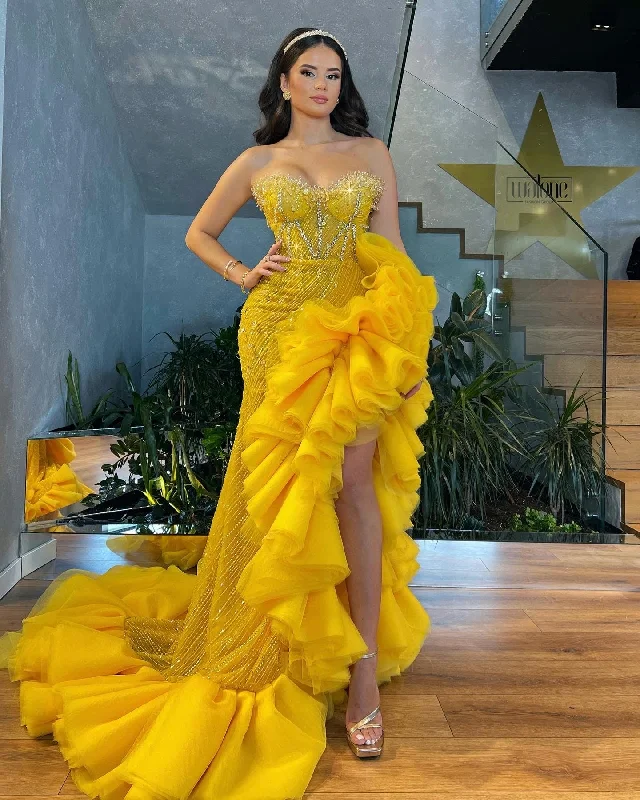 Fashion Sale Strapless Yellow Tulle Gown