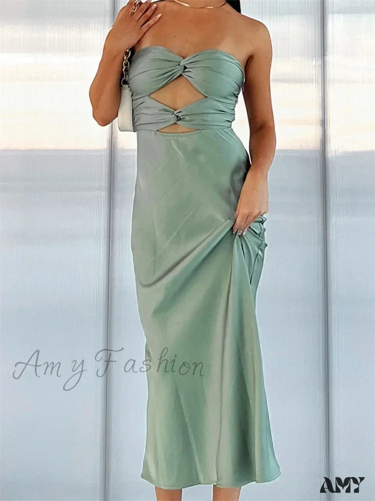 Exclusive Sale Amy Fashion - Women Sexy Strapless Backless  Low Cut Off Shoulder Tube Party Satin Female Vestidos Streetwear