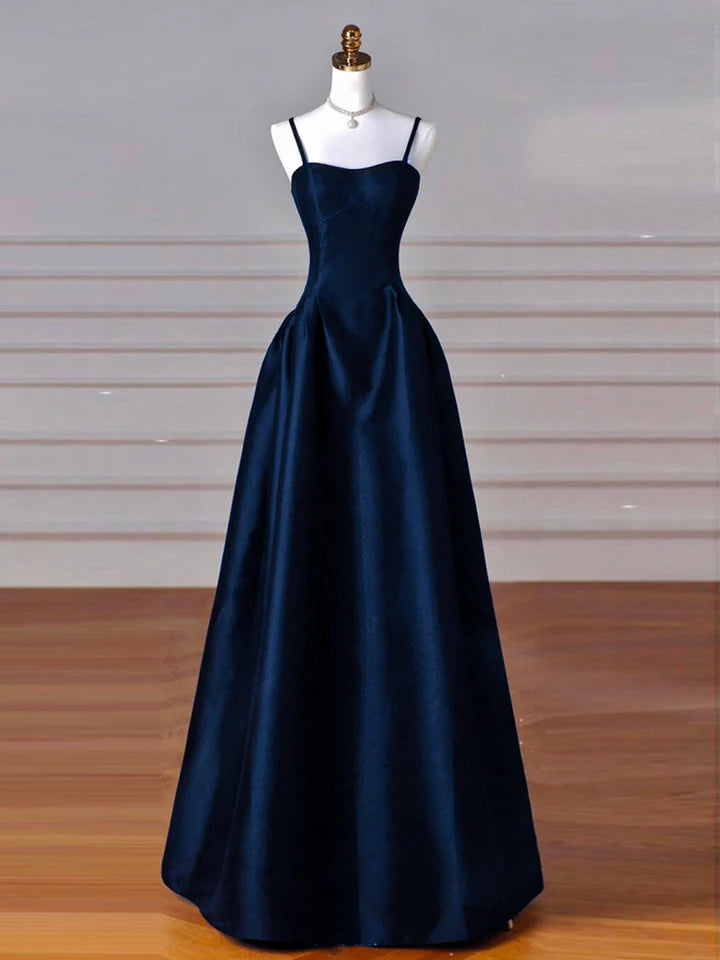 New Season Fashion Preview Simple A-Line Prom Dress Satin Cultivate oneself Long Spaghetti Strap Temperament Dress