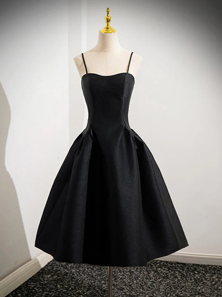 Style Your Wardrobe Hepburn style Prom Dress Simple A-Line Satin Black Temperament Short Formal Fashion Dress