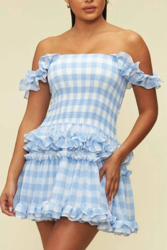 Unbeatable Deals Gingham Mini Dress In White/light Blue