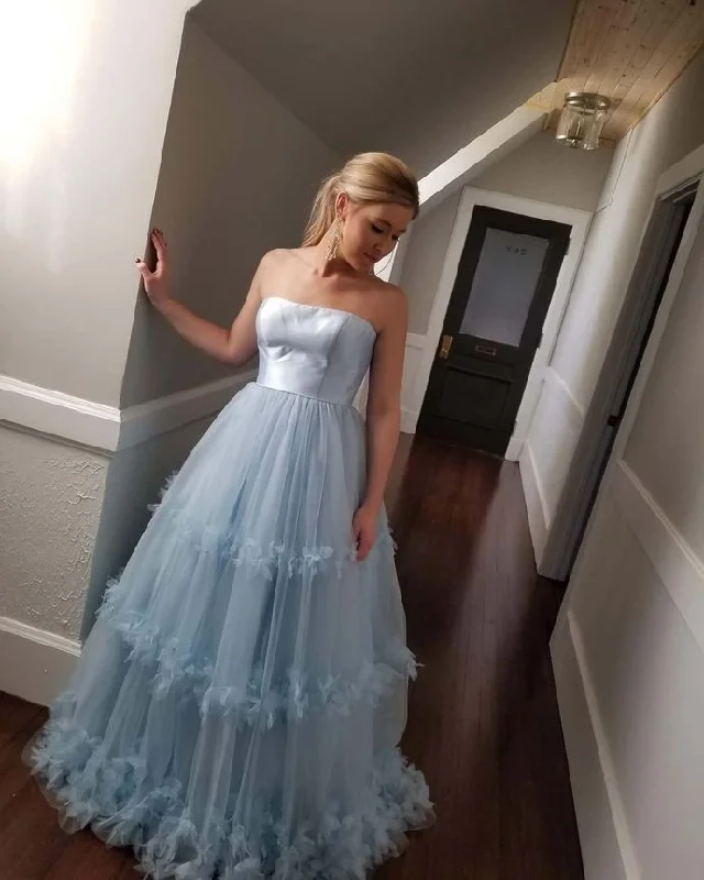 Fashion Forward Strapless Light Blue Prom Gown   cg17850