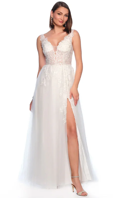 Style Streetwear Dave & Johnny Bridal 11150 - High Slit A-Line Bridal Gown