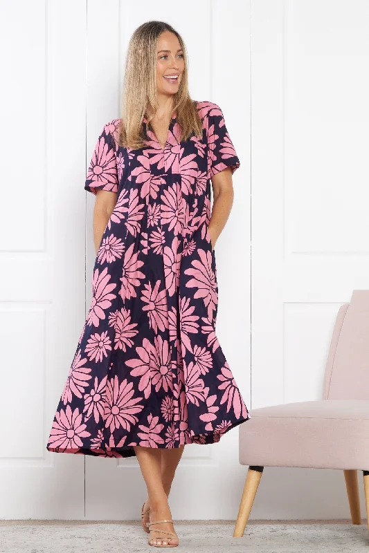 Snag Fabulous Fashion Bargains Edmonton Midi Dress - Navy Pink Floral